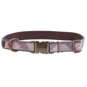 Barbour Reflective Dog Collar in Taupe & Pink Tartan Large