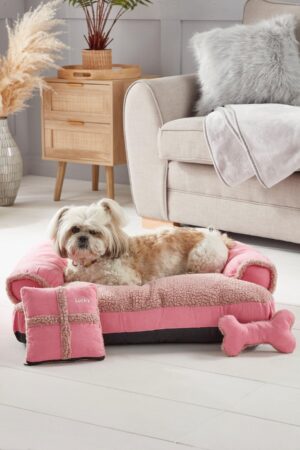Personalised Blush Luxury Dog Bed Set – Pink