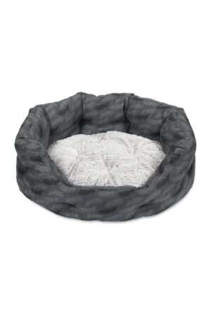 Petface Feather Oval Dog Bed - Size: M - Grey - Print - Polyester