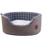 Petface Grey Check and Bamboo Oval Foam Bed