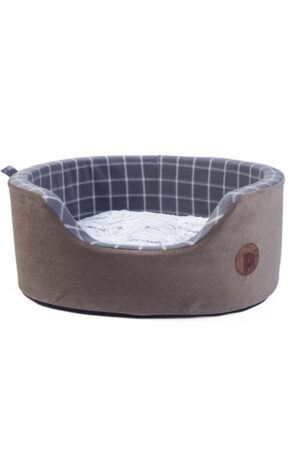 Petface Grey Check and Bamboo Oval Foam Bed