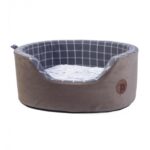 Petface Grey Check and Bamboo Oval Foam Bed – Polyester