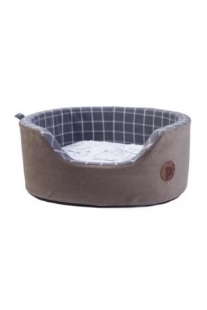 Petface Grey Check and Bamboo Oval Foam Bed – Polyester