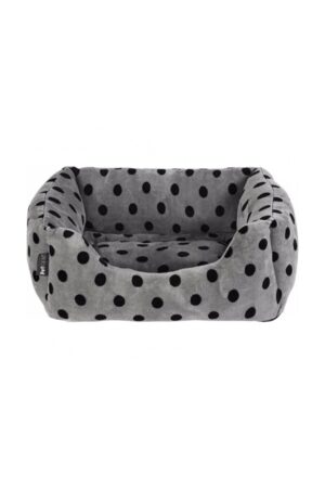 Petface Grey Plush Square Pet Bed – Size: M – Polka Dot/Spots – Polyester