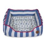 Petface Nautical Stripe Square Dog Bed – Blue – Polyester/Polyester Fleece