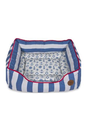 Petface Nautical Stripe Square Dog Bed – Blue – Polyester/Polyester Fleece